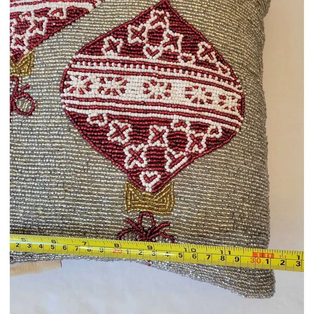 Set 2 Cynthia Rowley Holiday Beaded Embellished Throw Pillow Accent Christmas
